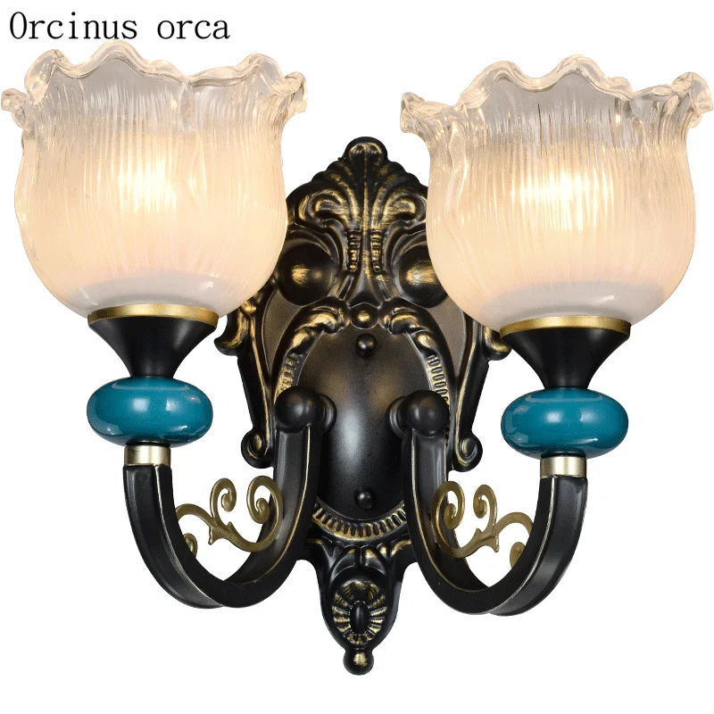 American luxury blue glass wall lamp living room hallway