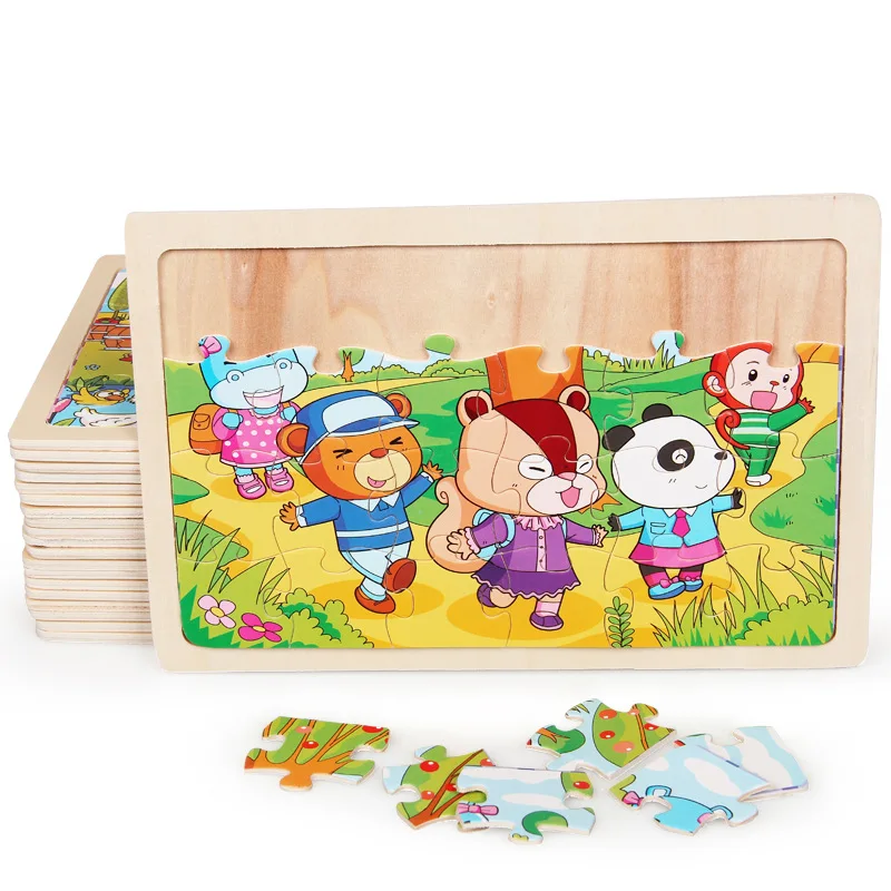 New Style Baby Toys 24Pcs Cartoon Animal Jigsaw Puzzle Happy Farm Photo Wooden Toys Kids Educational Learning Gift Yugioh
