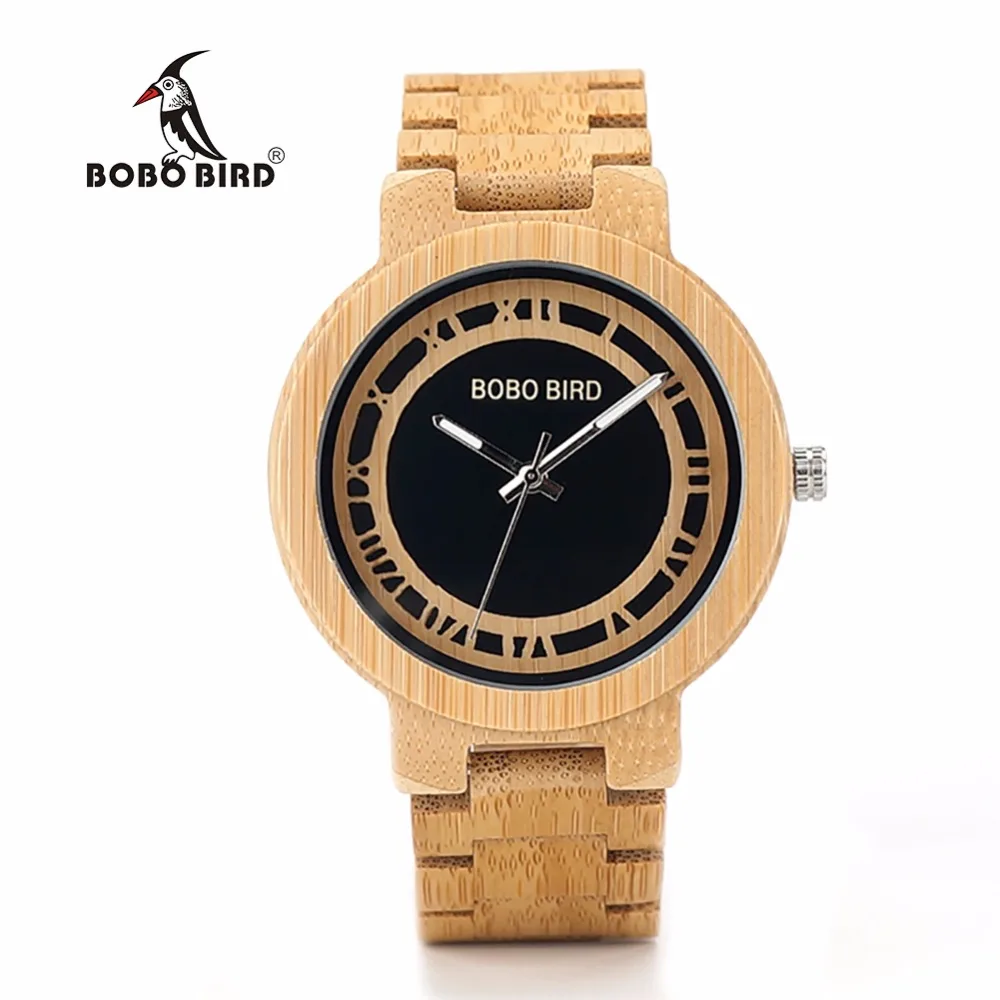 BOBO BIRD Luxury Brand Men Wood Watches Original Unique Design Bamboo Quartz Wooden Watch relogio feminino C-N19
