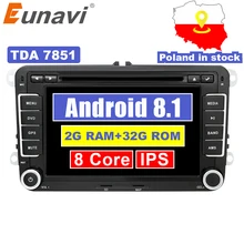 Eunavi 2 Din Android 8.1 Car Audio Auto Lettore DVD Radio GPS Per Il VW GOLF 6 Polo Bora JETTA B6 PASSAT Tiguan SKODA OCTAVIA OBD