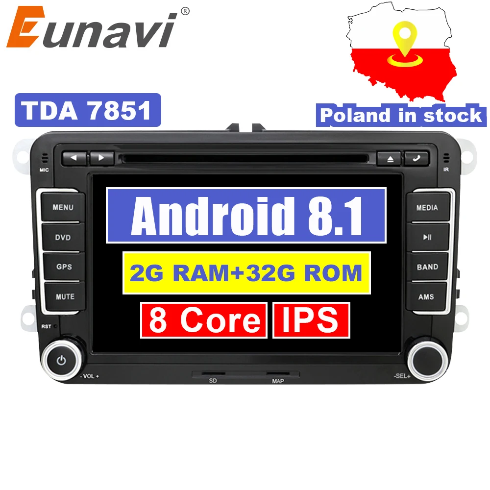 Eunavi 2 الدين الروبوت 8.1 سيارة الصوت سيارة مشغل ديفيدي راديو GPS ل VW GOLF 6 بولو بورا جيتا B6 باسات تيغوان سكودا اوكتافيا OBD