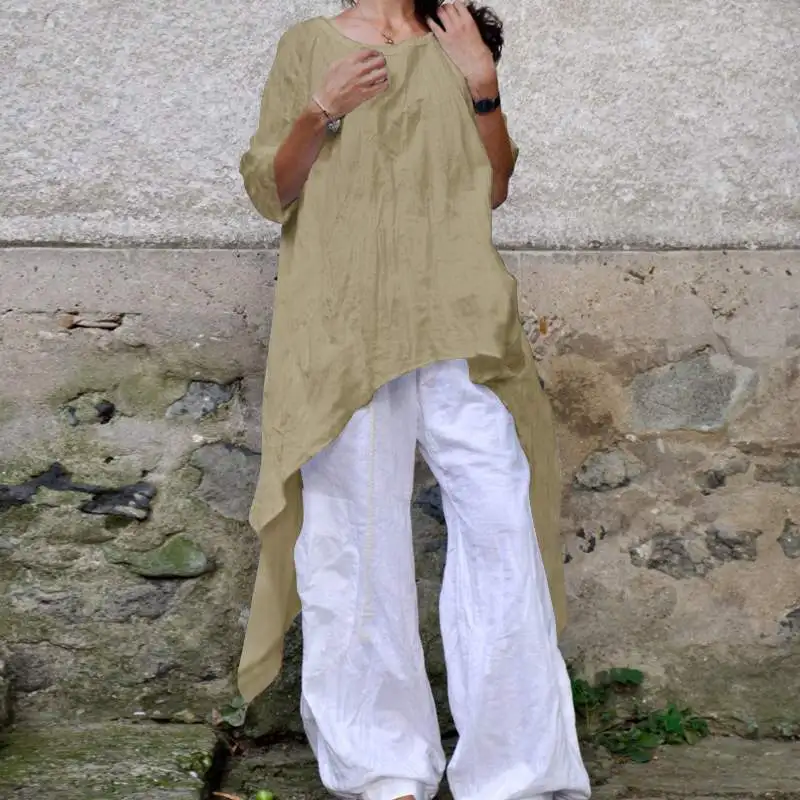 Винтажные женские блузки больших размеров, S-5XL cellumia,, летние женские длинные рубашки с коротким рукавом, повседневные свободные Асимметричные Блузы