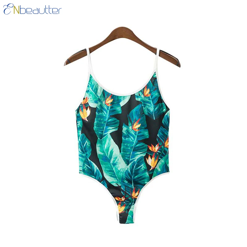 ENbeautter Women's Bodysuit Leaves Print Sexy Back...