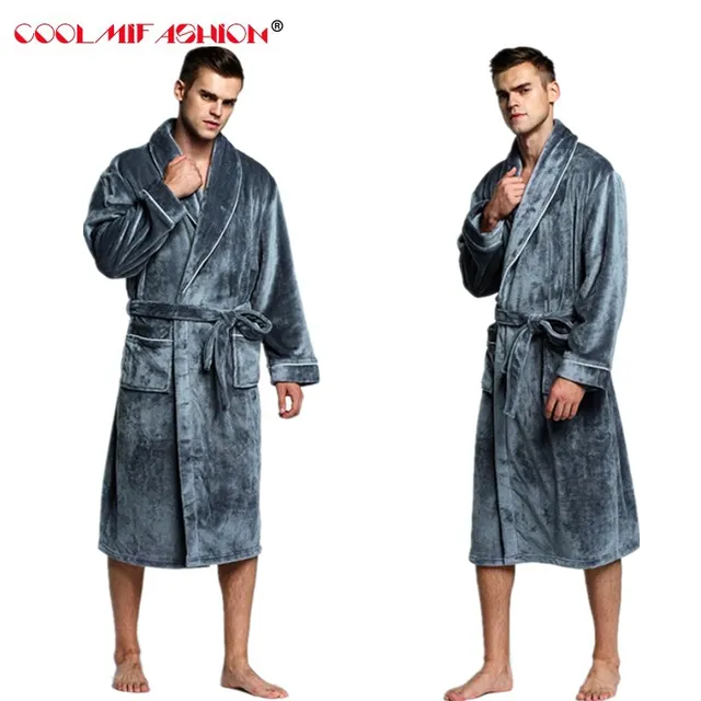 CooLMiFashion Men's Soft as Silk Luxury Fur Long Warm Bathrobe Men