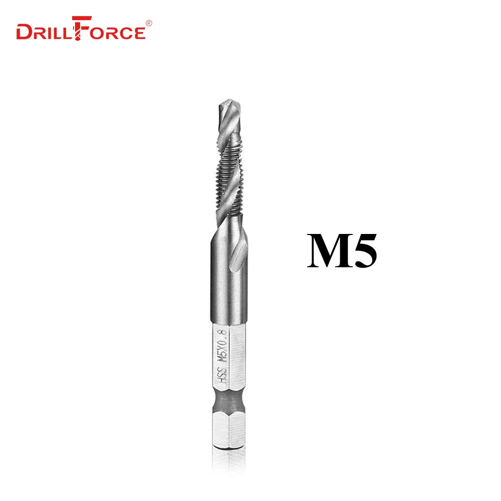 6 шт. M3-M10 сверла с винтовым краном HSS краны деревообрабатывающие метрические комбинированные сверла Высокоскоростная сталь яркие 1/" в быстросменной шестигранной - Цвет: M5(1PC)