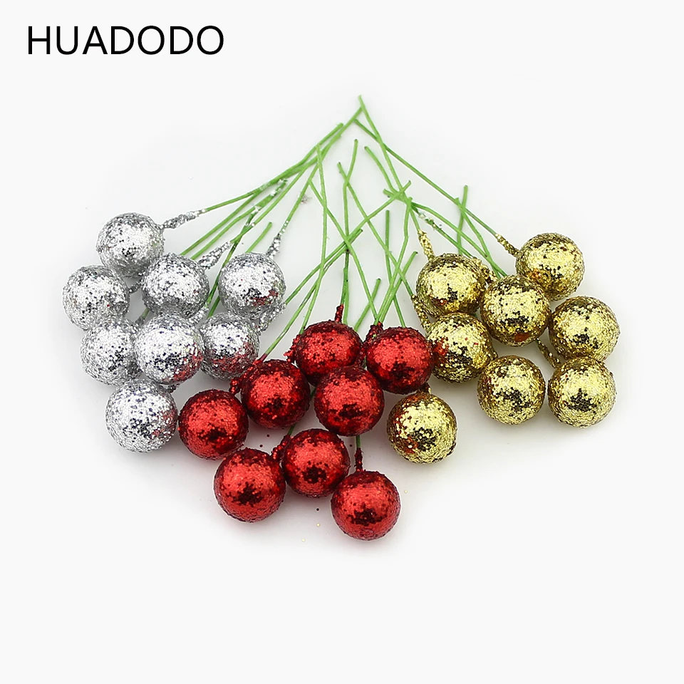 Блестящие искусственные ягоды HUADODO 50 шт. красные золотые серебристые