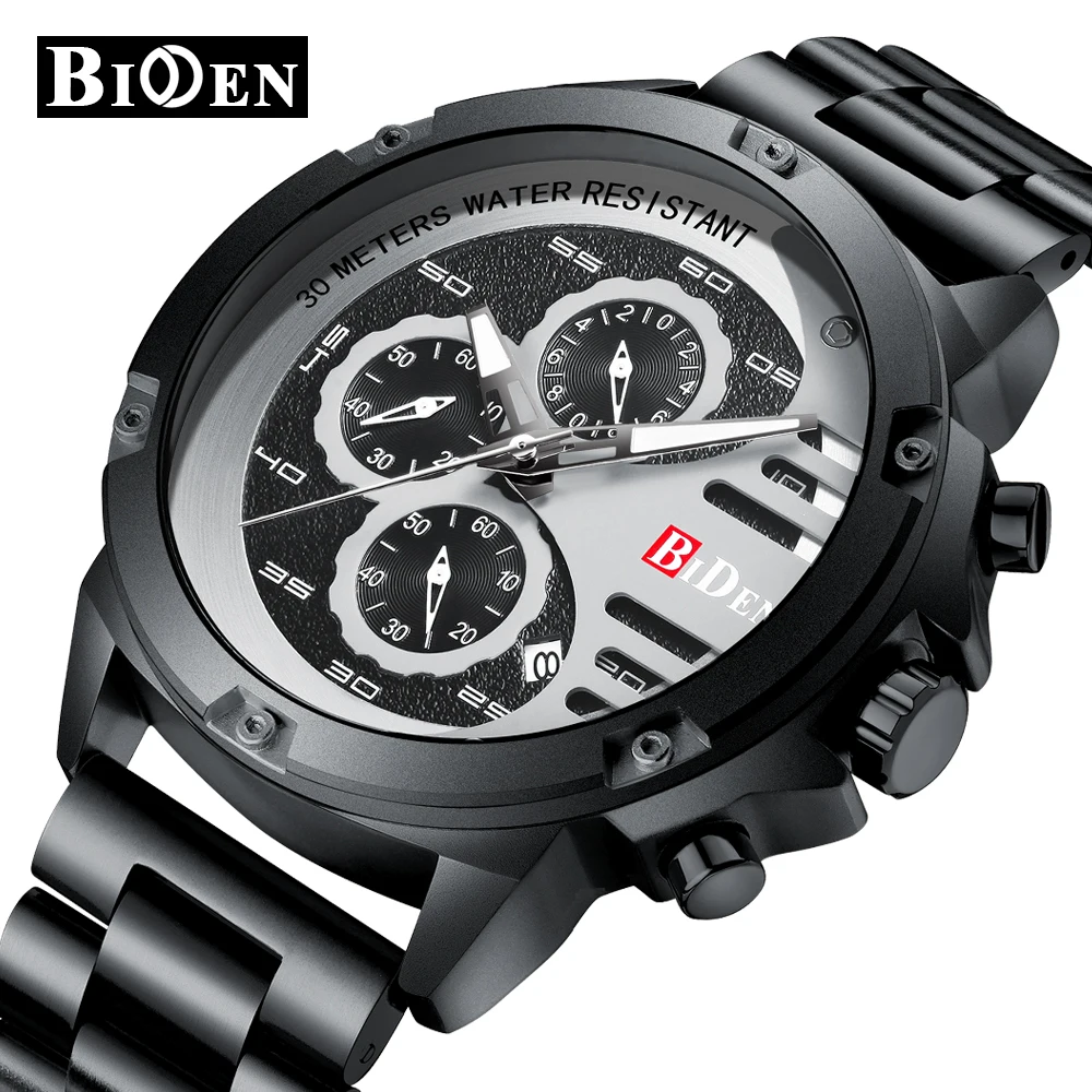 

BIDEN 2019 New Men Watches Waterproof Military Sports Quartz Watch Mens Large Dial Clock Black Business Watch Relogio Masculino