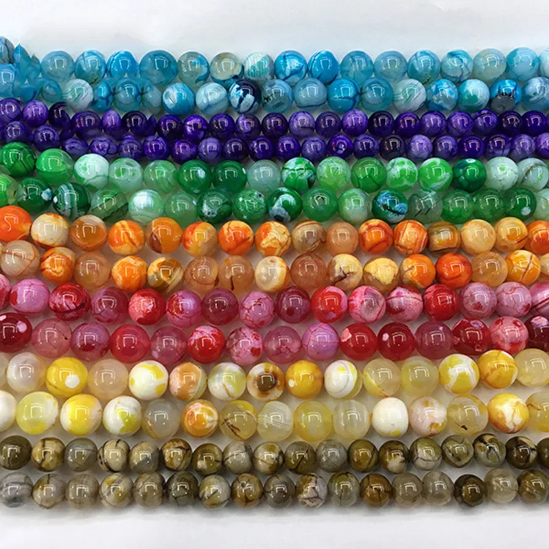 

6mm 8mm 10mm Natural Blue red orange black Ice Craked Agates Round Loose Stone Beads for Jewelry Making DIY Bracelets 15''