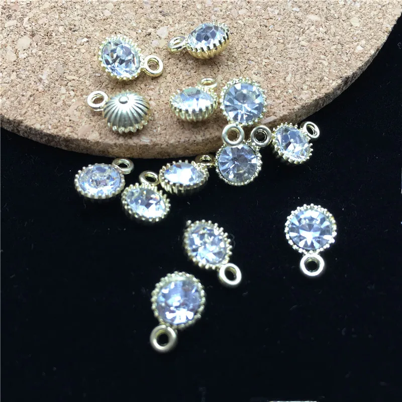 

Wholesale 10PCS 7*11MM Crystal Rhinestone Round Alloy Charms with Gold Tone Alloy Metal Base Setting DIY Bracelet Necklace Charm