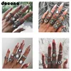 Docona Boho Finger Jewelry Crown Geometric Rhinestone Leaf Women Ring Sets Hollow Stacking Finger Rings Vintage Silver Color ► Photo 2/6