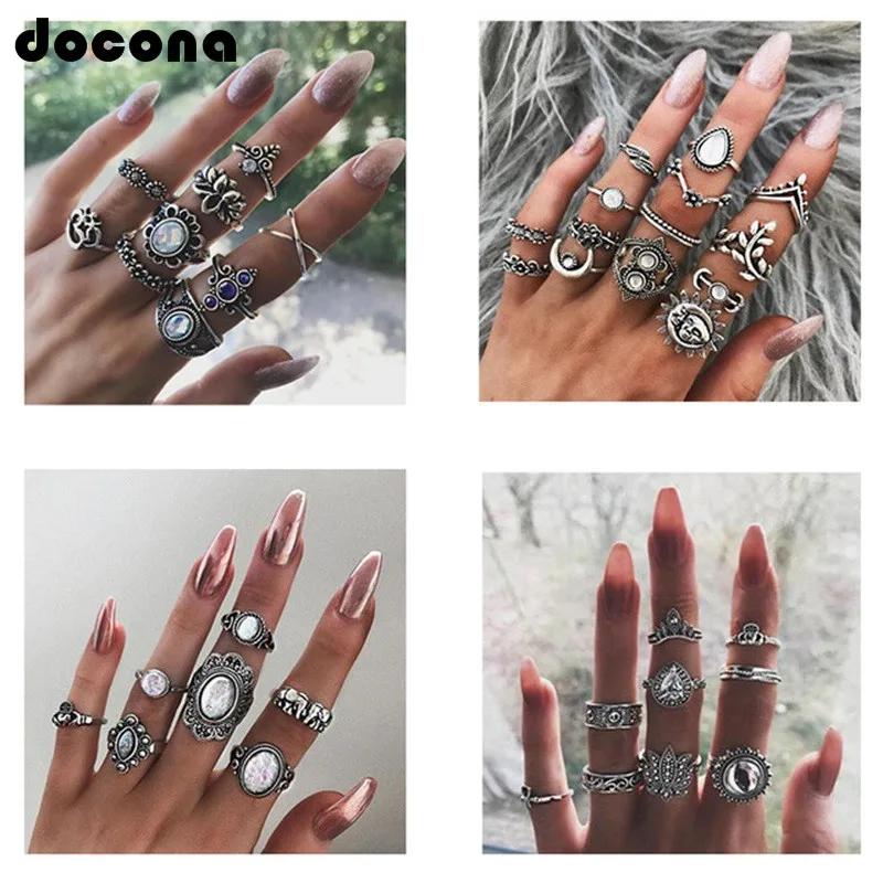 Docona بوهو المجوهرات الاصبع تاج هندسية حجر الراين ورقة المرأة خاتم مجموعات الجوف التراص خواتم الاصبع خمر الفضة Docona بوهو المجوهرات الاصبع تاج هندسية حجر الراين ورقة المرأة خاتم مجموعات الجوف التراص خواتم الاصبع خمر الفضة