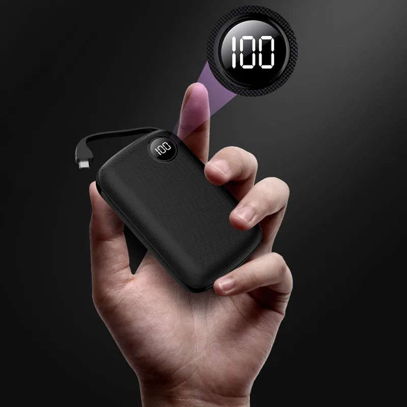 

Mini Power Bank 10000mah Thin Digital Display 2.1A Fast Charging 2 In1 Built-in Line Portable Charger Powerbank For Iphone Xia