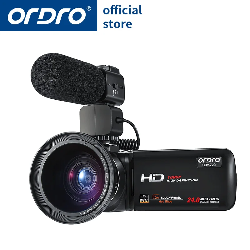 

Ordro HDV-Z20 Video Camera 1080P Full HD Camcorder with Wifi External Wide Angle Lens Microphone