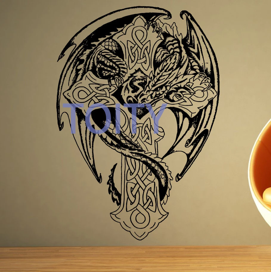 Irish Celtic Cross Dragon Wall Sticker Room Decor Pattern Art Vinyl