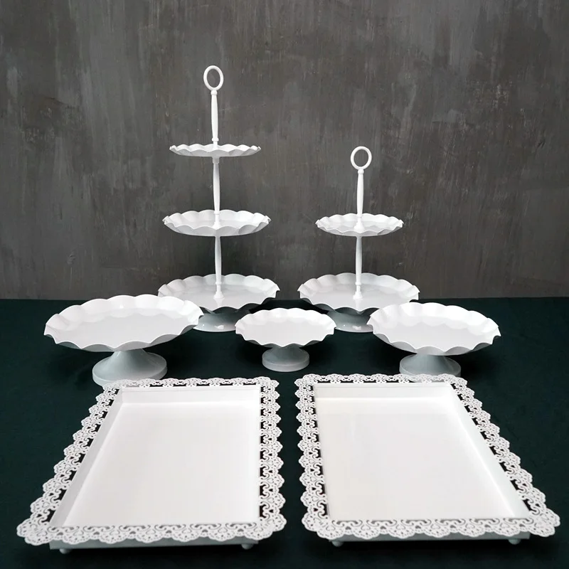 

European Wedding Dessert Table Shelf Iron Cake Stand Set Wedding Props Metal Cake Pan 7 Piece Set 10pcs