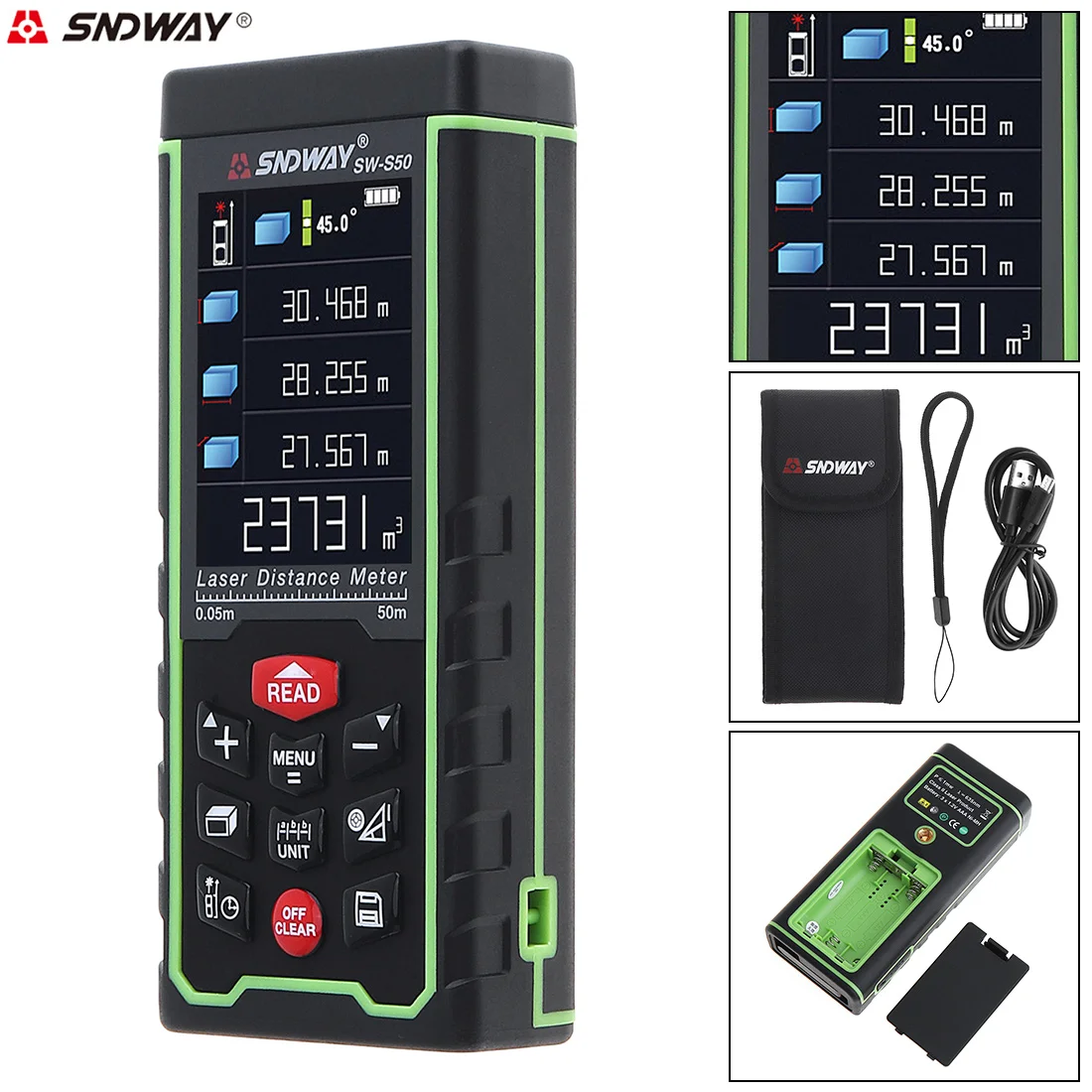 

50M Portable Multi-function Laser Distance Meter with Lofting and Universal Horizontal Bubble Support Computer Connection