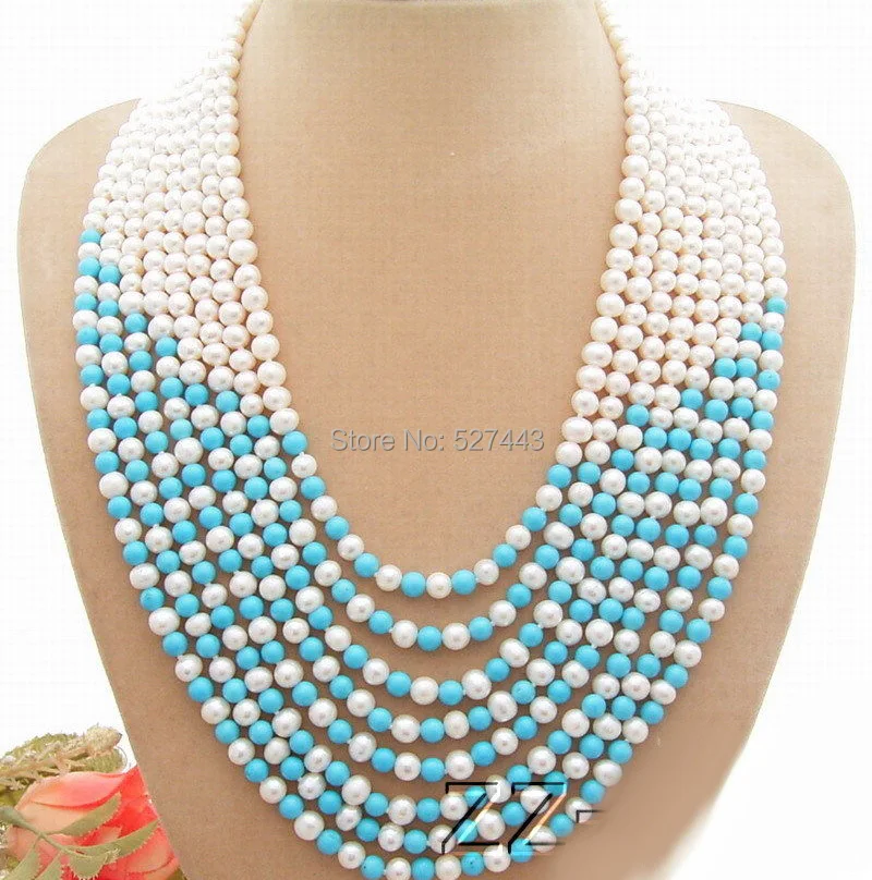 

Wholesale free shipping >>8 Strds Natural Pearl&Turquoise Necklace