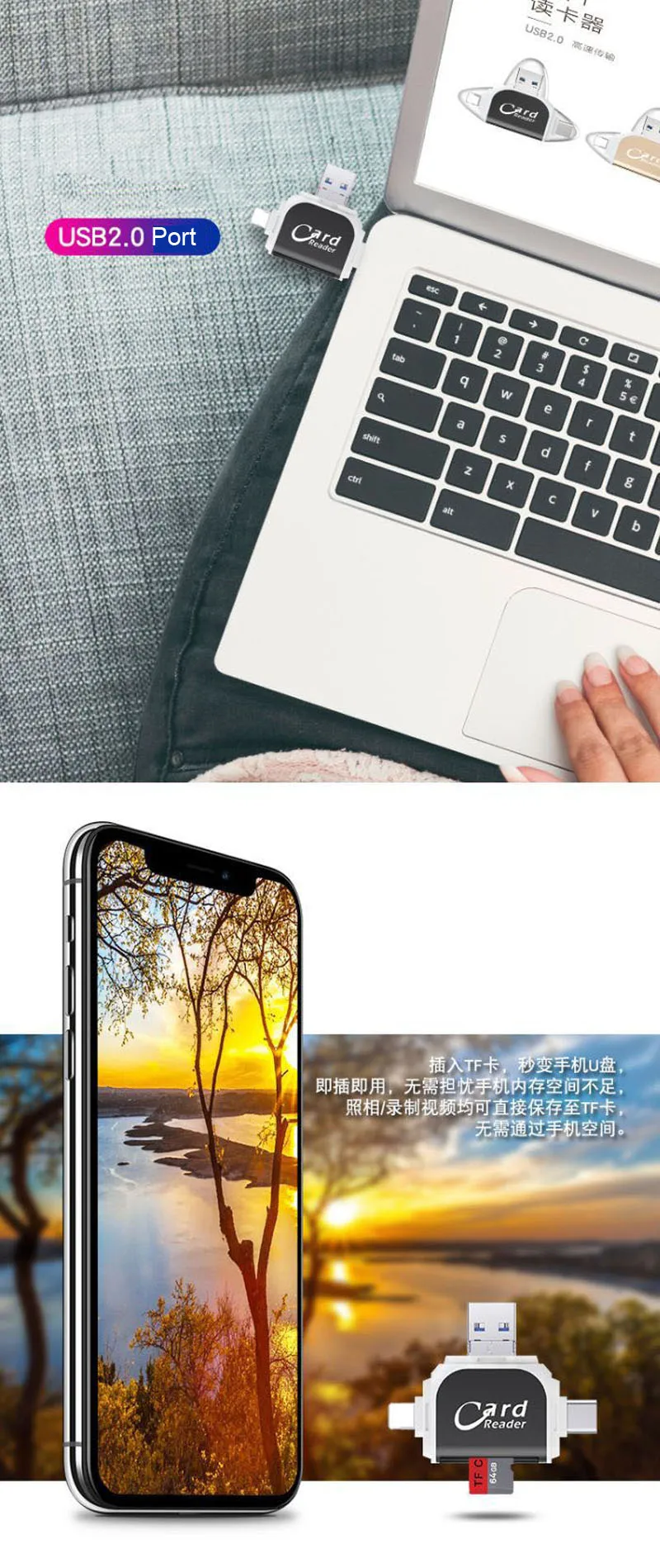Один все в 1 SD TF кардридер Тип C SDHC OTG адаптер памяти для iPhone X 6 iOS для huawei для Xiaomi Android телефон для Macbook