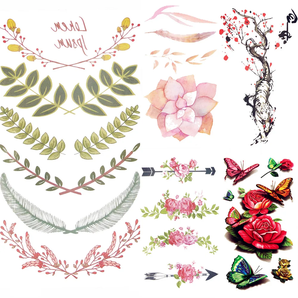 

Colorful Leaves Flower Temporary Tattoo Girl Makeup Tip Hand Tattoo Sticker Body Arm Art Painting Flash Fake Tatoos Women Chest