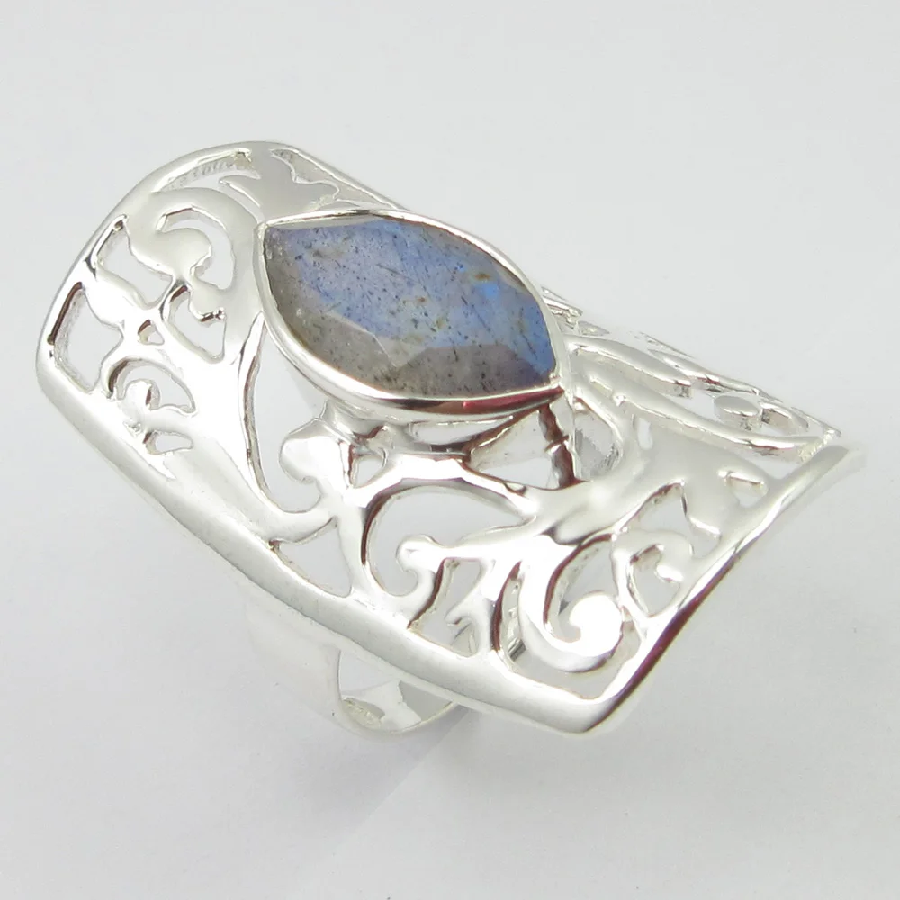 

Solid Silver Labradorite Ring Size 5.75 Ladies Engagament Unique Designed