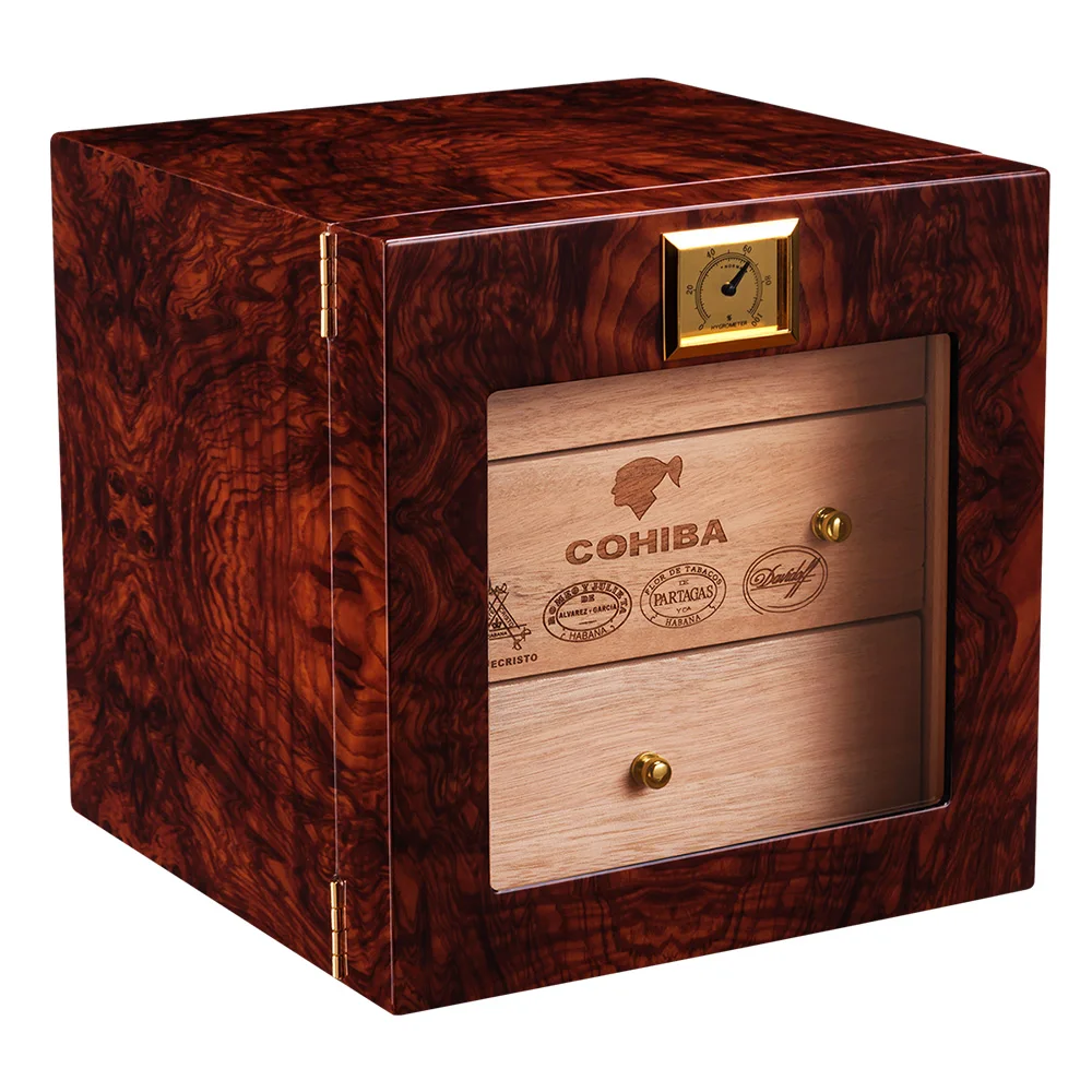 COHIBA роскошный Рождественский подарок сигарный Humidor шкаф для хранения ящиков wirth высокий глянцевый деревянный с бесплатным гигрометром и увлажнитель воздуха ca-0412