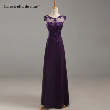 

La estrella de mar vestido madrinha 2019 new Scoop neck chiffon lace pearl a Line purple turquoise peach bridesmaid dress long