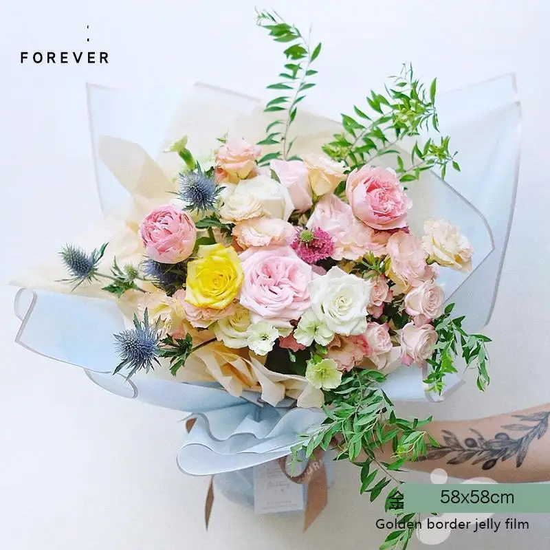 20PCS/PACK Golden Border Rose Flower Wrapping Paper Korean Style Half  Transparent Gift Wrap Florist Bouquet Wrapping Paper