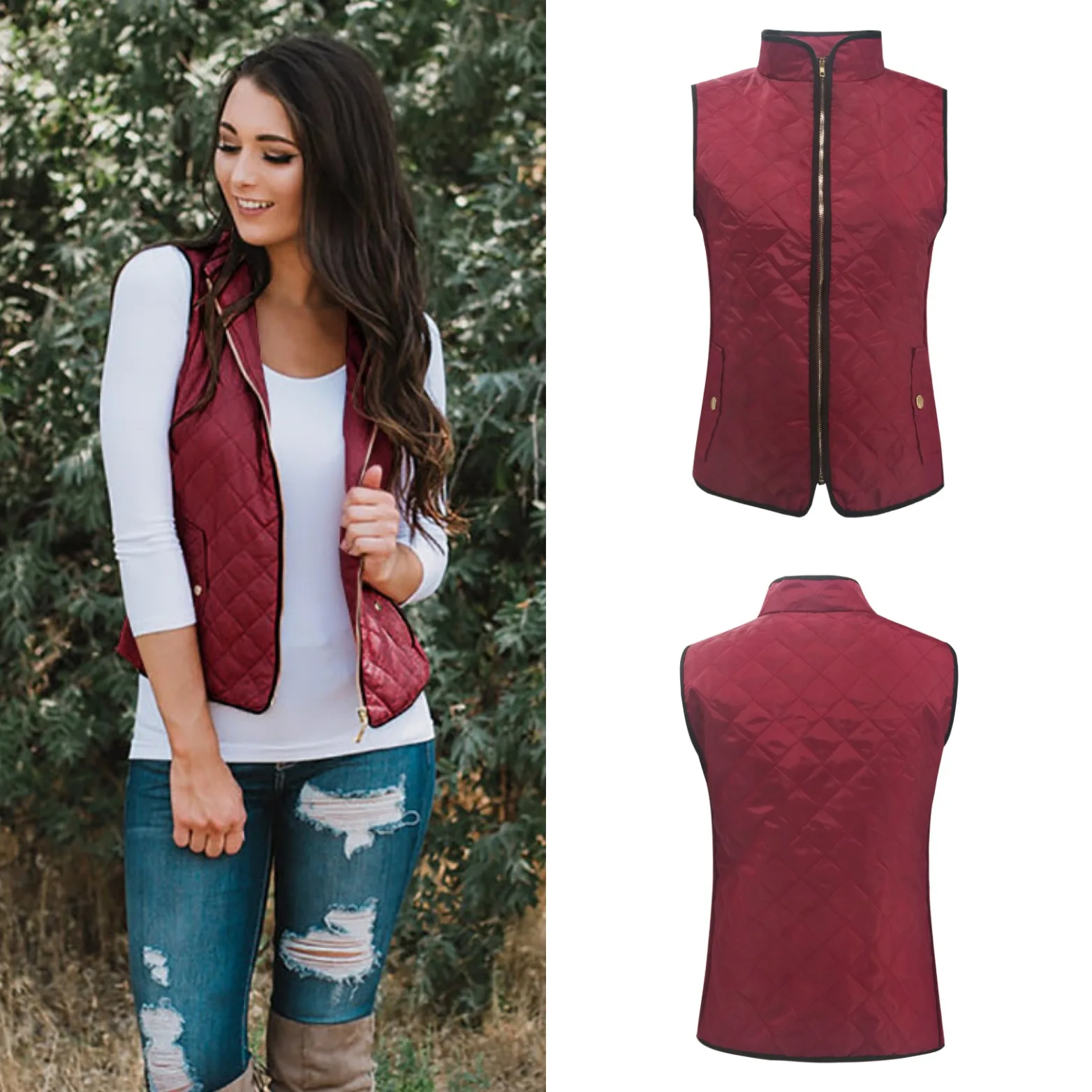 Style 2018 autumn winter slim sheath basic woman vests casual solid pockets zippers v-neck cute chic comfortable female vests
