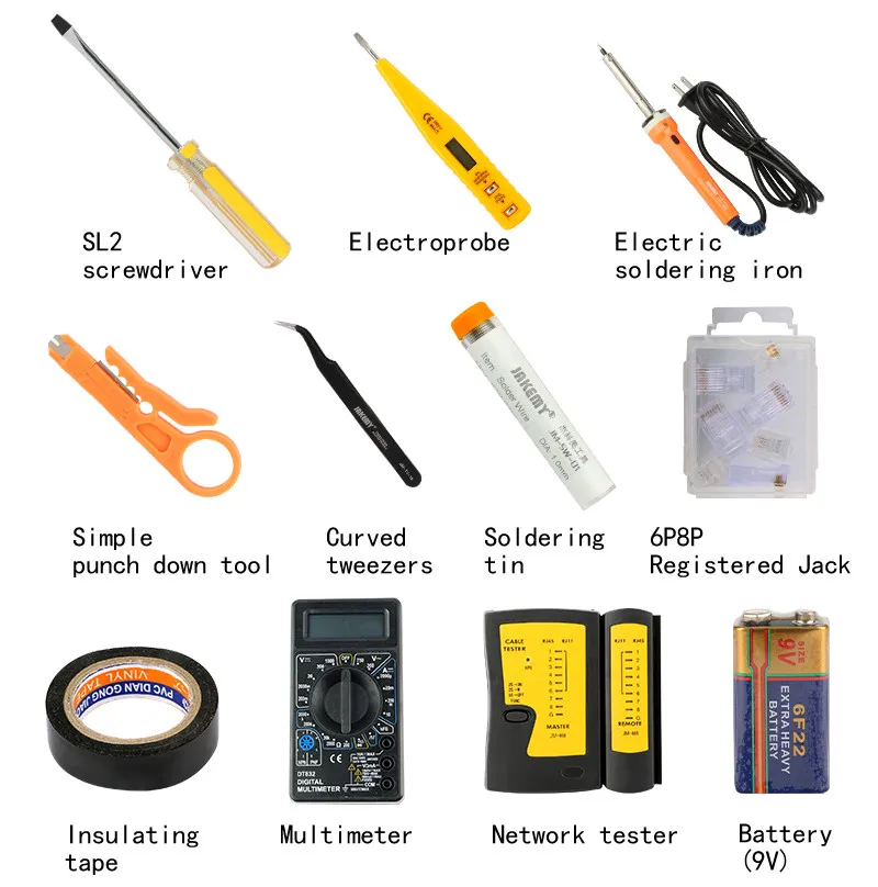 JM-P15 набор инструментов для ремонта сети+ электрическая ручка измерительный Кабельный тестер+ железные обжимные плоскогубцы Набор инструментов ремонтные инструменты