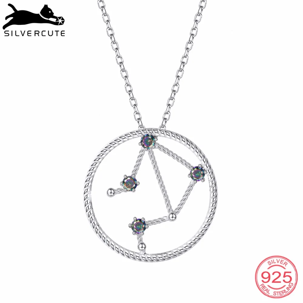 

Silvercute Genuine 925 Sterling Silver Libra Pendant Necklace & Gemstone Topaz Gift Constellation Fine Women Jewelry SCP6081B