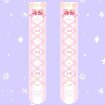 

Cute Cat Printing Women's Lolita Over-knee Stockings Velvet Thigh High Long Stockings Princess Cosplay Good Quality