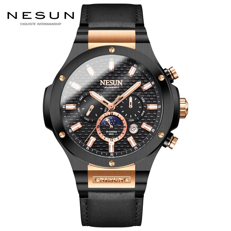 

Luxury Brand Watch Men Nesun Automatic Mechanical Men's Watches Waterproof relogio masculino Genuine Leatherclock N9901L-1