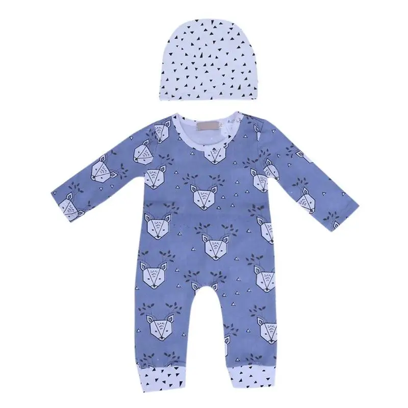 

2pcs/Set Baby Infant European Elk Head Pattern Long Sleeve Romper+Hat Toddler Girl Clothing Pajamas