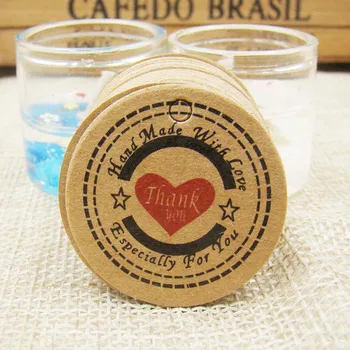 

300Pcs "Thank you" Gift Tags Paper Tags Wedding Cards Brown Round 3*3cm DIY Party Decorations