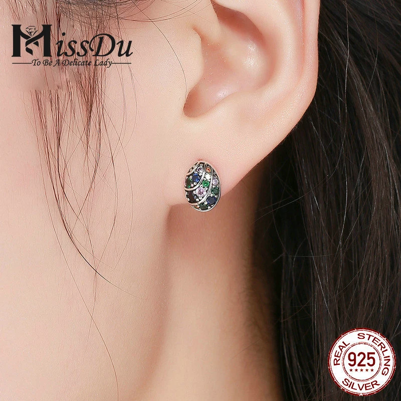 MissDu 925 пробы 100% серебро пасхальное яйцо Красочные AAA циркон серьги гвоздики для