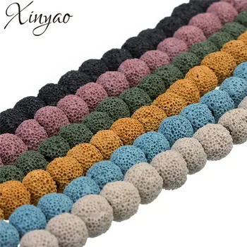 

XINYAO Natural Stone Black White Volcanic Lava Beads 8 10 12 14 mm Round Rock Spacer Beads For DIY Jewelry Making 40cm/Strand
