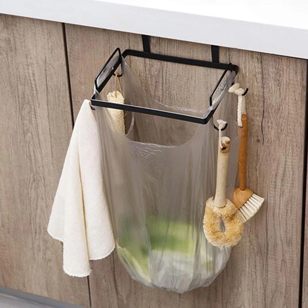 

2pcs Iron Hanging Trash Garbage Bag Holder for Kitchen Cupboard Black, 26x15.3x7.7cm