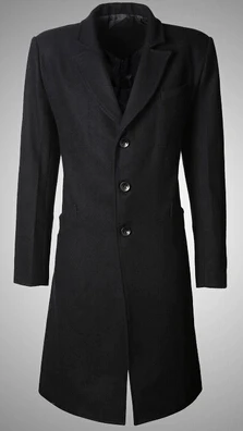 Новинка! модная мужская зимняя одежда, дизайнерское шерстяное длинное пальто, верхняя одежда, мужское черное тонкое длинное дизайнерское шерстяное пальто - Цвет: Черный