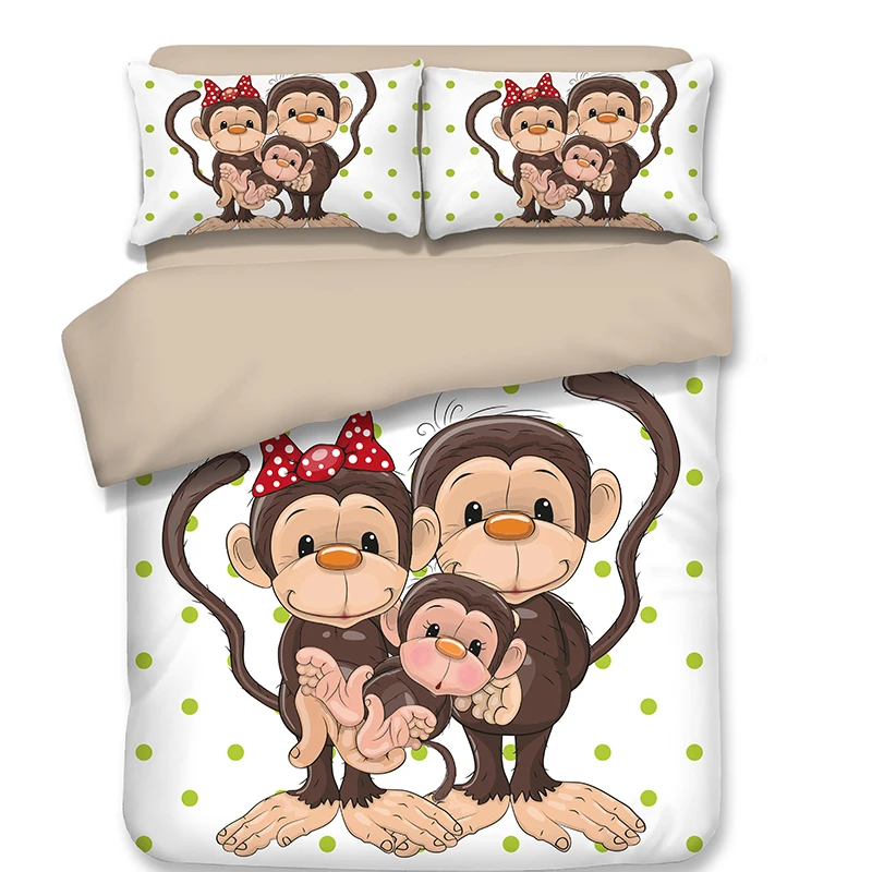 Monkey Bedding Sets White 3pcs bedclothes soft duvet cover quilt cover