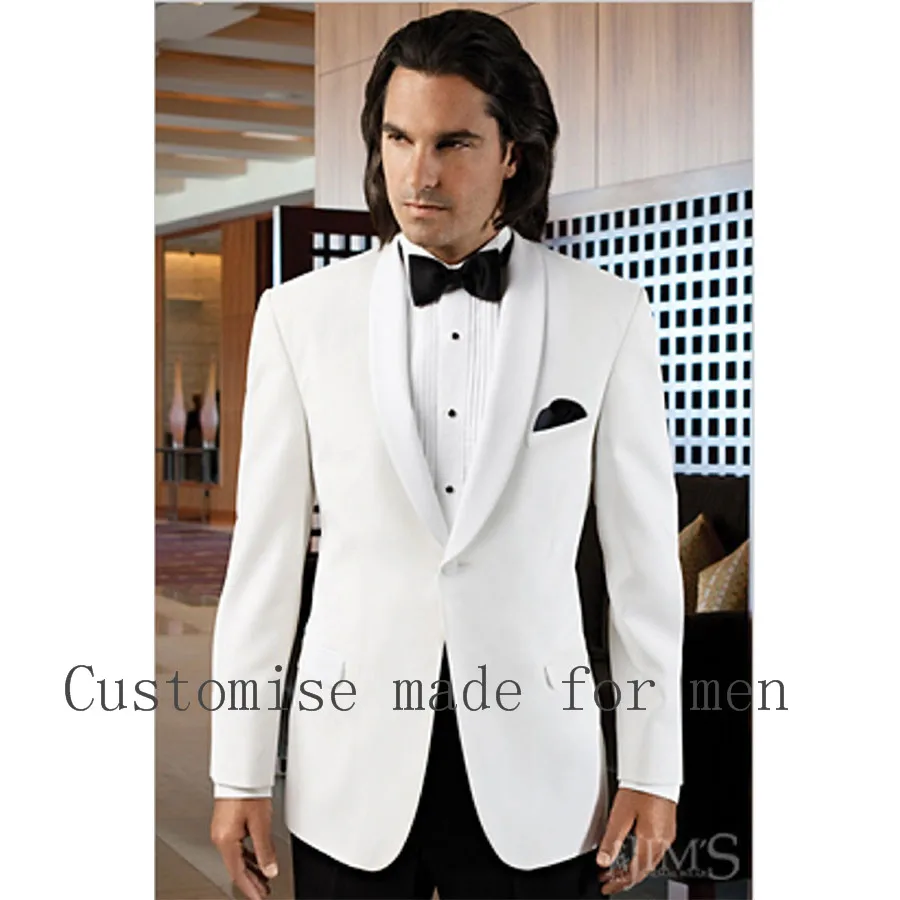 2016 Costumes pour Hommes sur mesure pas cher Nouveau Style Blanc Smokings de Marié Revers Garçons
