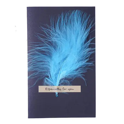 1 шт., черный высококачественный стереоскопический Конверт для карт, настоящие перья, поздравительная открытка, приглашение, спасибо, открытки, каваи - Цвет: blue pengpengyu