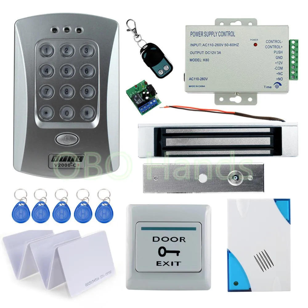 

125KHz Remote control RFID access control door lock system kist set with door bell can connect to extra reader 1000users