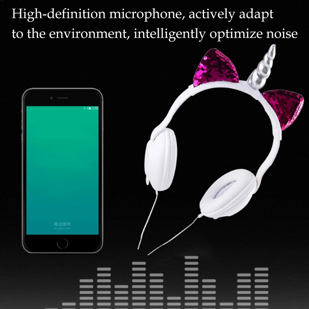 JINSERTA Cute Cat Ear Headphone Unicorns 3 5MM Wired Kids Headphones Earphone Gaming Headset for Adult Children Birthday Gifts