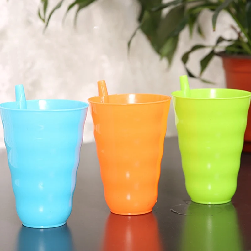 Дети; Младенцы Sip Cup со встроенной кружка с соломкой напиток домашняя чашка оранжевый/синий/зеленый/ярко-розовый