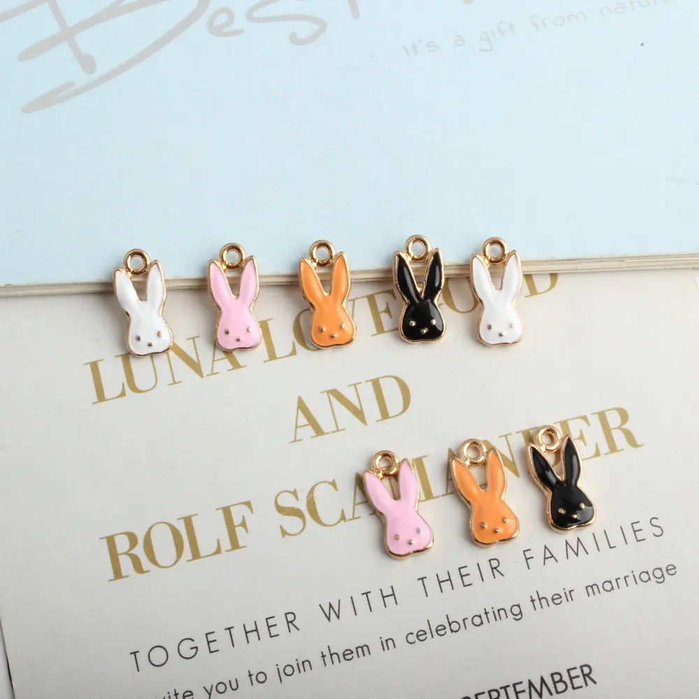 

Free Shipping 100pcs 7*15MM Gold Tone Kawaii Animal Rabbit Charms Oil Drop Enamel Cute Ornament Accessory Earring Necklace Charm