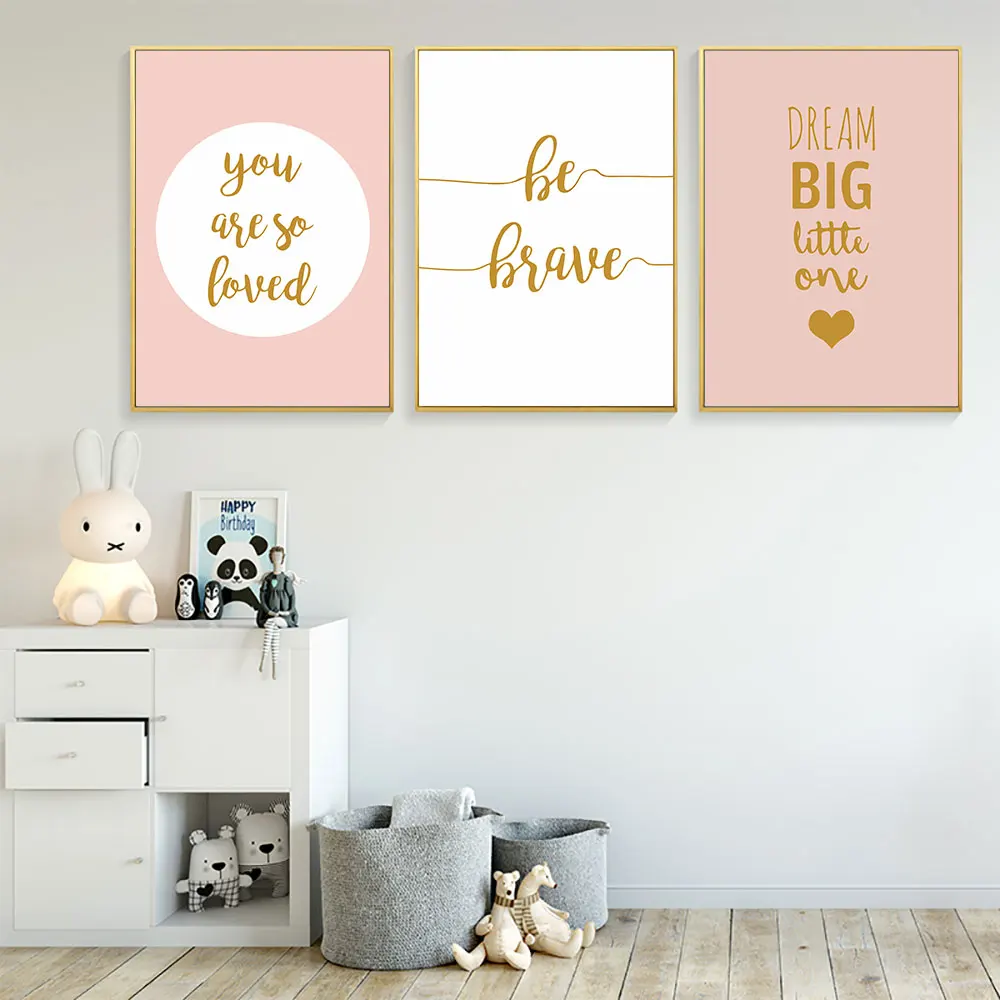 

Baby Girl Room Pink Poster Nordic Posters and Prints Dream Big Painting Canvas Wall Pictures for Kids Rooms Bedroom Unframed