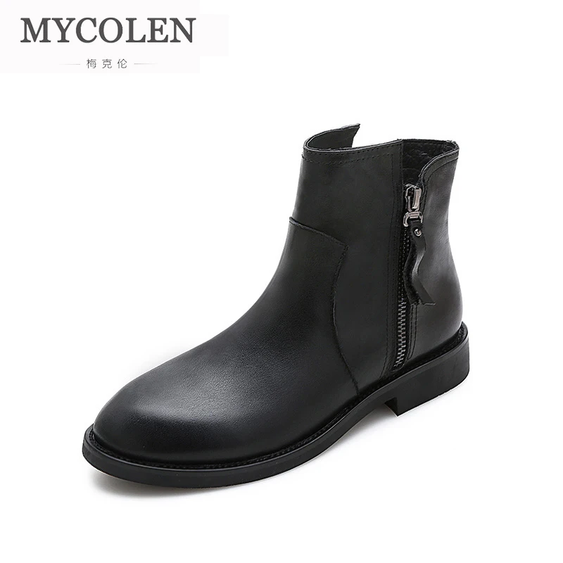 MYCOLEN/Новинка 2019 года, женские ботинки «Челси», зимние теплые ботинки из натуральной кожи, женские ботильоны, короткие женские ботинки
