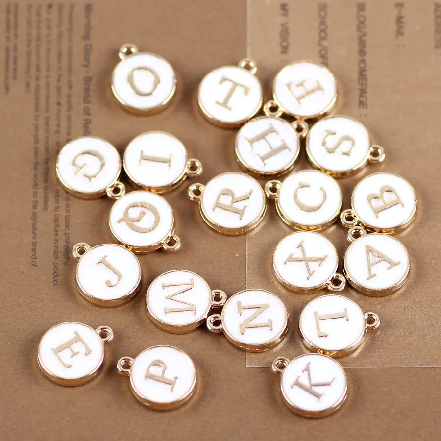 

Mini Order 26PCS/Lot A-Z Enamel Oil Drop Alloy Gold Tone White Alphabet Letter Charms for DIY Jewelry Necklace Bracelet Making