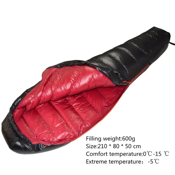 Winter Sleeping Bag Duck Down Filled 400g 600g 800g 1000g Ultralight Tent Sleeping Bag For Outdoor Camping Kiking Backpacking - Цвет: black red 600g