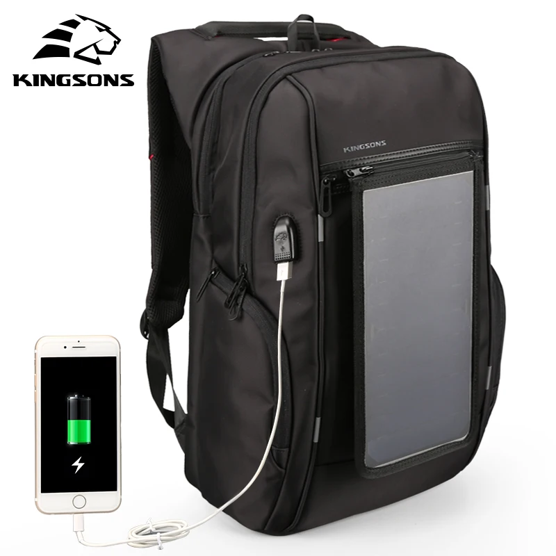 Kingsons Solar Panel Charging&USB Port Waterproof Anti-theft Notebook Computer Backpack 15.6 inch for Men Women Laptop Bag